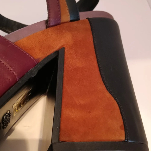 COACH Platform Sandal Leather Burgundy Black Ankle Strap 37.5 - Picture 14 of 14